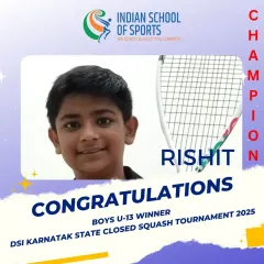 Celebrating Rishit's fantastic achievement as the Boys U-13 winner. His performance demonstrates the skill and mental toughness we work to develop in all our players.