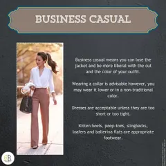 For women, Business Casual offers flexibility while maintaining professionalism. I advise on how to style separates, choose appropriate colors, and select footwear like kitten heels or flats that are both stylish and comfortable for a long day.