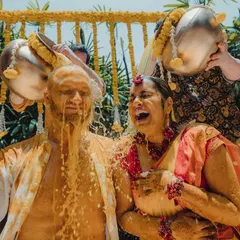 The Haldi ceremony is all about unrestrained joy, and I design the space to match that energy. This moment of pure laughter and celebration is what I strive to create for every family, ensuring the memories are as vibrant as the turmeric itself.