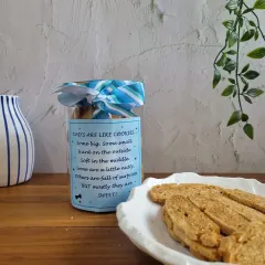 A closer look at my Father's Day cookie jar, filled with crunchy and delicious almond biscotti. It's a simple, heartfelt gift for the dad who says he doesn't want anything.