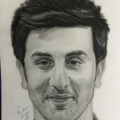 An early pencil portrait of a smiling Ranbir Kapoor. This sketch showcases his classic charm and is a great example of a timeless celebrity portrait.