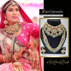 A real RentJewels bride looking magnificent. She chose a designer Kundan bridal necklace with touches of green and ruby to create a truly royal look on her wedding day.