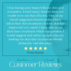 A review from Preet Kumar, who was happy with his painless laser treatment for acne. We are always thrilled when clients recommend us for skin and hair treatments.