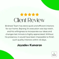 "Quick and efficient interiors" and "top-notch execution" are words we love to hear. This client appreciated our willingness to incorporate their ideas and complete the project within just 45 days.