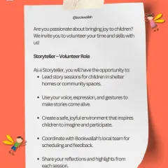 A detailed look at the Storyteller volunteer role. Use your voice and expression to make stories come alive and create a joyful, inspiring environment for children.