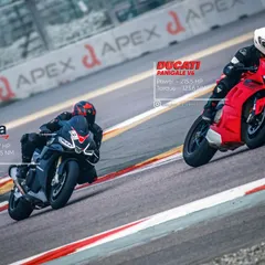 An Aprilia RSV4 and a Ducati Panigale V4 battle it out on the track. Our open sessions bring together some of the most incredible superbikes for thrilling, yet safe, on-track rivalries.