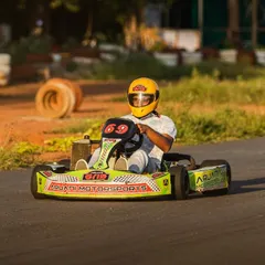 A close-up of one of our Rotax karts, the preferred choice for experienced racers. Its speed and handling on our track are unmatched.