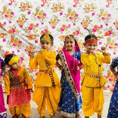 The adorable faces of our performers after their Janmashtami dance. Dressed in colorful traditional outfits, they truly brought the story of Radha and Krishna to life.