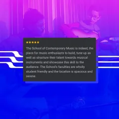 "The place for music enthusiasts to build, tune up their talent and showcase this skill." We strive to create a student friendly environment that is both spacious and serene.