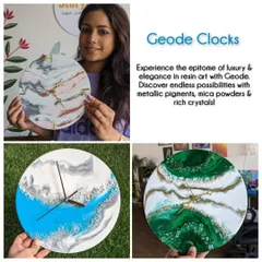 Experience the elegance of geode-inspired resin art. We teach you how to use metallic pigments, mica powders, and crystals to create luxurious, marble-like effects on your very own custom clock.