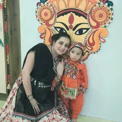 A mother and her child pose in their beautiful traditional outfits during our Navratri event. We love it when parents join in the fun, creating shared memories and celebrating our rich culture together.