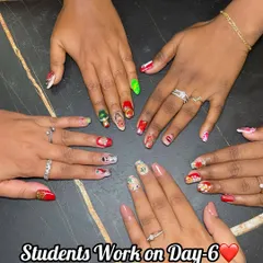 Our 6-day Nail Technician course is designed to make you a pro. Here is some of the amazing work from our students, showing the creative and detailed designs they master.