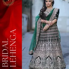 For the bride who loves a dramatic look, this deep green velvet lehenga with heavy silver embroidery is a showstopper. It's perfect for a winter wedding or a grand reception.