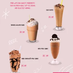 Our shakes menu is all about indulgence. We blend fresh milk and soft ice cream to create thick shakes like Banana Almond, Dark Chocolate, and Oreo Milk Shake.