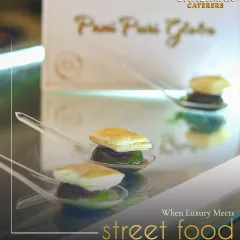 When luxury meets street food. We elevate your event with our Pani Puri Globe, a deconstructed and sophisticated take on a beloved classic, served elegantly on individual spoons.