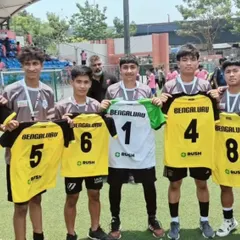 We are incredibly proud of the seven academy players who were scouted during the Bighit Sportz tournament. They are holding up their jerseys, a symbol of their hard-earned recognition.