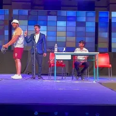 On stage during a performance at NIIT Rajasthan. College shows often involve a mix of comedy, magic, and interactive segments to keep the young audience engaged and entertained.