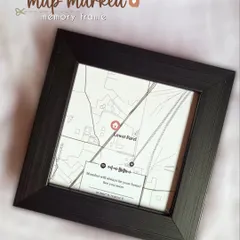 A "map marked memory frame" in a classic black frame. This piece captures a special location in Lower Parel and includes a Spotify soundwave to play a meaningful song.