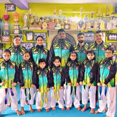 Our Taekwondo India team with coaches and mentors. The support system at NMFA is strong.
