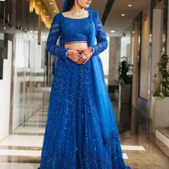 A beautiful portrait of my client wearing her custom lehenga. The detailed beadwork and elegant silhouette were designed just for her.