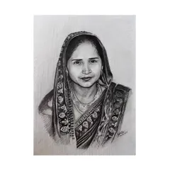 This detailed pencil sketch was for a Mother's Day contest winner. I loved capturing the intricate design of her saree's border and her serene expression.