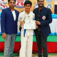 My student, Ishaan Agarwal, after winning gold in his kumite category at the Karnataka state level. He is now selected to represent the state at the nationals in Delhi.
