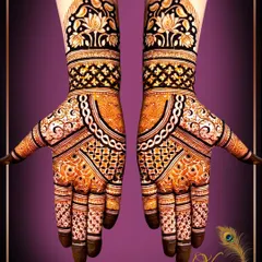 A striking symmetrical design with bold, dark floral cuffs and intricate patterns on the palms. This design is modern, edgy, and perfect for making a statement.