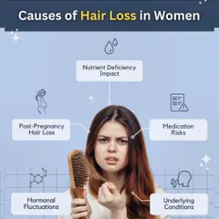 Hair loss in women can be caused by many factors, including nutrient deficiencies, hormonal fluctuations, and post-pregnancy changes. I help clients address the root causes through a balanced diet rich in key nutrients and by promoting overall scalp health.