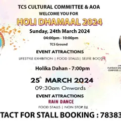 The official event poster for a "Holi Dhamaal" event for TCS, where I was the featured live performer. We are often booked for large-scale festive celebrations for corporate clients.