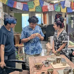 Here, students are discussing their pieces during an Open Studio day. These informal chats are where so much learning happens, as we share tips, ideas, and encouragement.