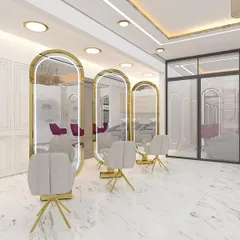 Another view of our well-lit styling area, featuring full-length mirrors and comfortable seating. We've created a bright and open space for you to enjoy your transformation.