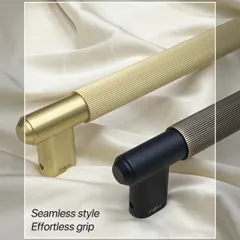 Seamless style, effortless grip. These cabinet handles, shown in timeless brushed gold and bold matte black, blend luxury with function for a perfect finish.