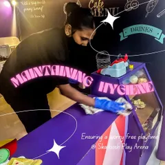 Maintaining hygiene in our pretend play cafe. Every toy and surface is regularly sanitized for worry-free playtime.