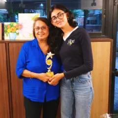 I am so proud to present an award to my student Aahana for her excellent performance in the ICSE 10th-grade art subject.
