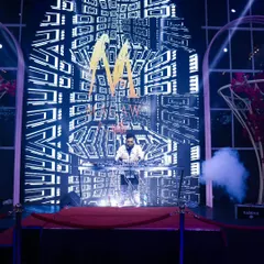 My VDJ setup in full effect. I perform on a massive stage with custom-synced visuals, turning the entire venue into an immersive audio-visual spectacle.