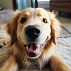 This Golden Retriever is ready for their close-up. We send daily photos like this to owners so they can see how much fun their dog is having.