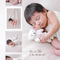 A collage that captures the many moods of nap time. From cuddling a teddy bear to swinging in a soft hammock, this collection shows a variety of our simple, neutral-toned setups.