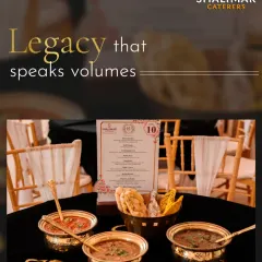 A legacy that speaks volumes. This table setting features some of our classic main courses served in traditional brass bowls, accompanied by a custom menu, embodying our commitment to culinary elegance.