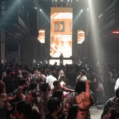 A view of the packed floor at a corporate party for Razorpay. The energy was electric all night.