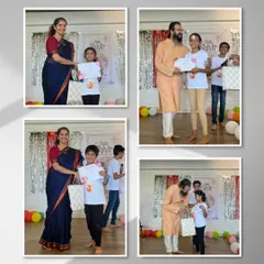 Our founders, Namita ji and Sudarshan ji, presenting certificates to the young graduates of our Balashivir. Each child is recognized for their effort, growth, and joyful participation in the camp.
