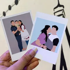 A set of minimalist faceless illustrations in a polaroid style. This modern approach is great for capturing the feeling of a moment, focusing on poses and outfits to tell the story.