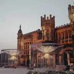 A fairytale reception set against a real castle. We constructed giant, transparent lounges with illuminated flowers inside, creating a modern spectacle that complemented the historic grandeur of the venue.