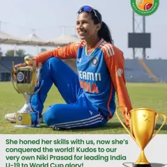 We don't just train cricketers; we build champions. We are incredibly proud of our student, Niki Prasad, who honed her skills with us before leading the India U-19 team to World Cup glory. Her triumph is a testament to our shared dedication.
