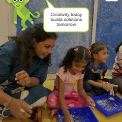 We believe that the creativity nurtured today builds the solutions of tomorrow. Here, children are engaged in a messy play activity, learning about textures and cause-and-effect while working alongside their peers and our instructors.