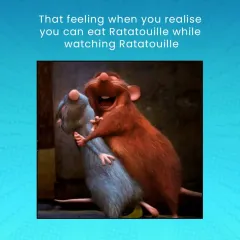 That feeling when you realize you can eat Ratatouille while watching Ratatouille. This fun, meme-style graphic announces our upcoming schedule, letting you know exactly when and where you can taste your favorite movies.