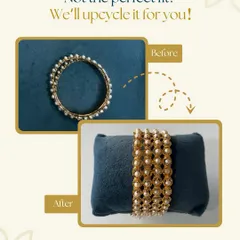 If your mom's bangles don't fit, we can upcycle them. These pearl bangles were reimagined into a modern and stunning wide bracelet that our client absolutely loves.