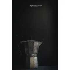 I'm drawn to negative space and minimalism. Here, a single rustic coffee maker is spotlit against a dark, textured background. The floating particles add a bit of magic to this simple, moody composition.