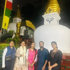 Our group of seekers at a smaller stupa near the main Bouddhanath complex. Every corner of this sacred site resonates with peace and devotion.