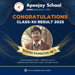 We celebrate Daksh Pamecha for achieving a brilliant 96% in the Class 12 CBSE results. His hard work and focus have truly paid off, making our school proud.
