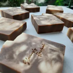 This perspective shows the depth of the swirls in the Neem Cucumber soap. It’s a wonderfully refreshing and cleansing bar, perfect for a morning shower.
